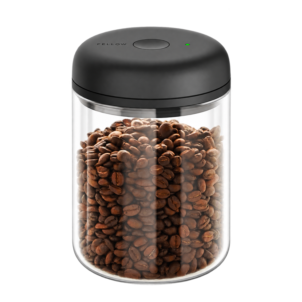 Fellow Atmos vacuum canister with whole coffee beans