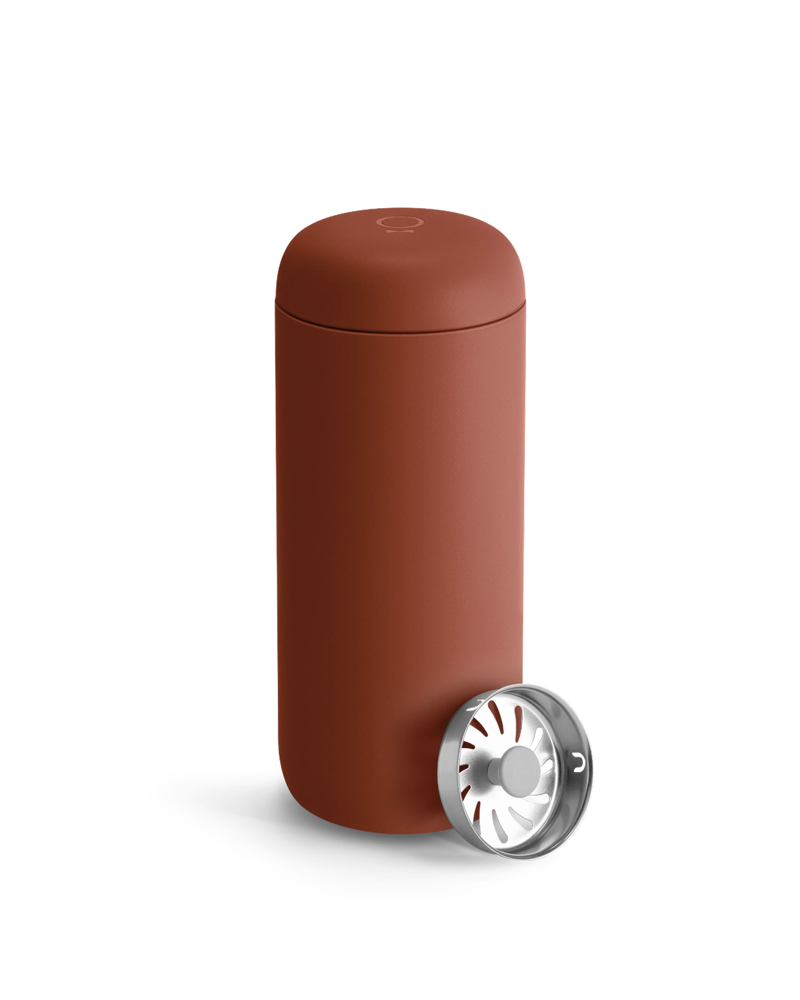 Fellow Carter Move Mug in sienna with its splash guard shown