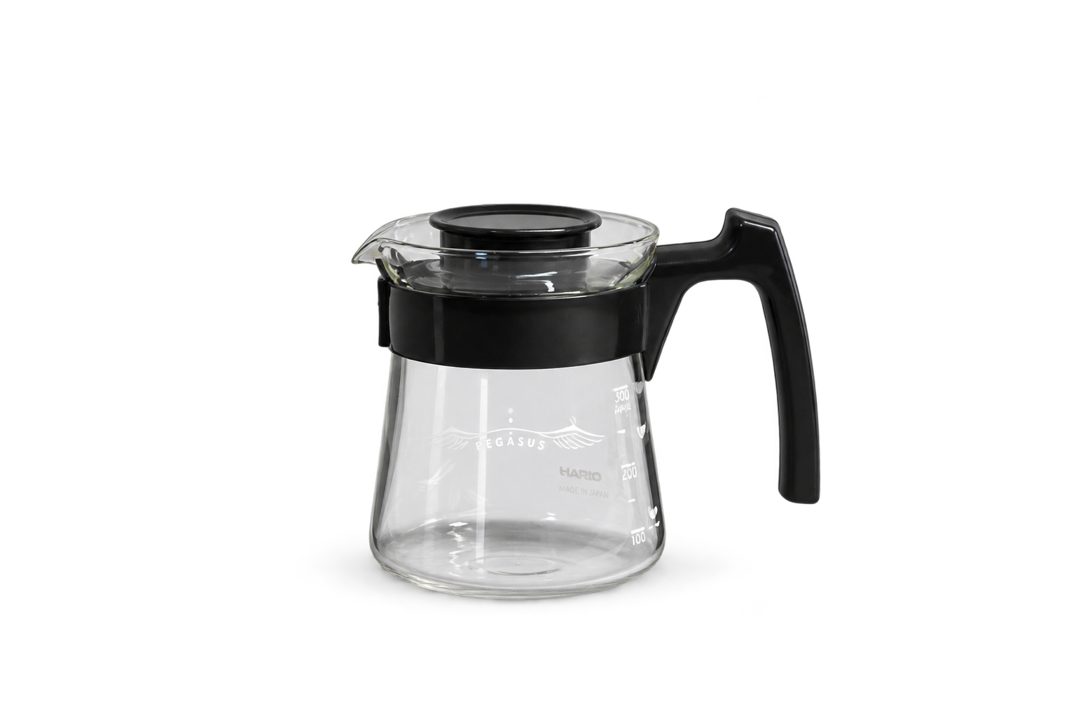 Serveur à café Hario Pegasus en verre de 600 ml, avec poignée et couvercle noirs