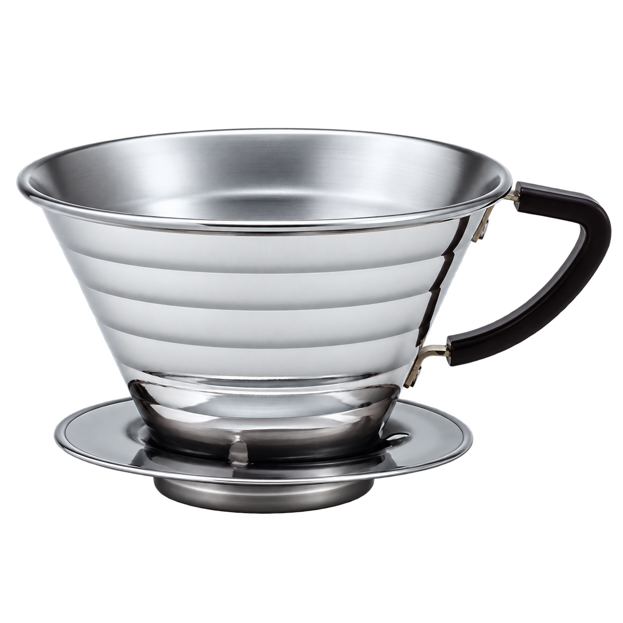 Kalita Wave 185 stainless-steel coffee dripper with black handle