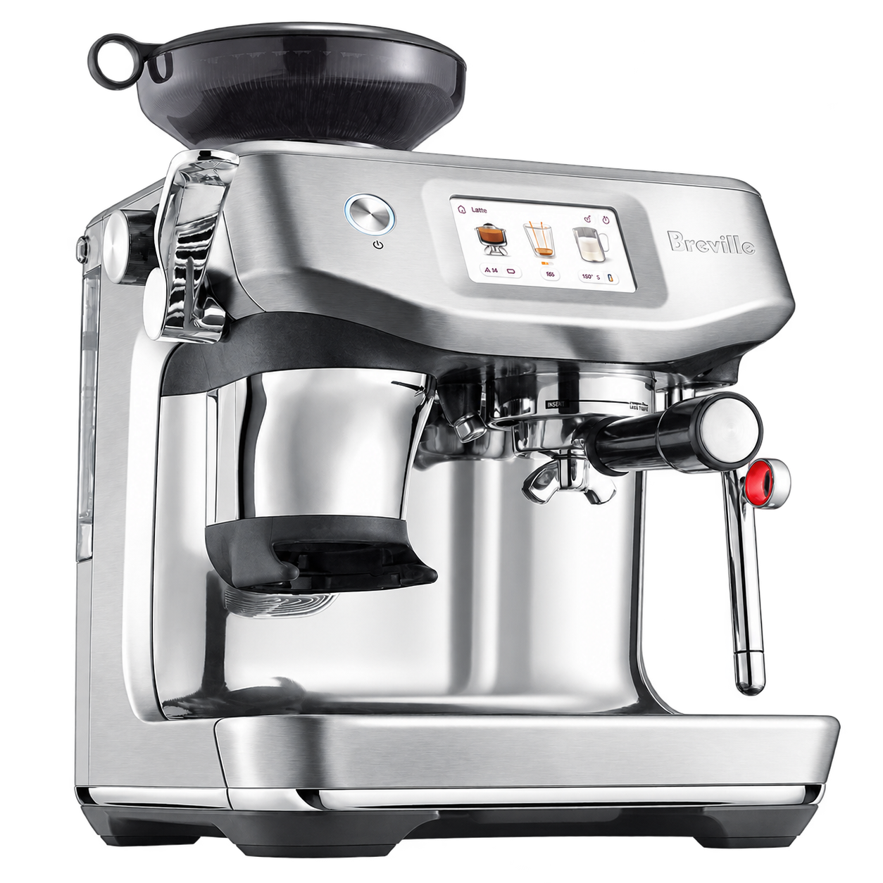 Breville Barista Touch Impress espresso machine with touchscreen, grinder, and portafilter