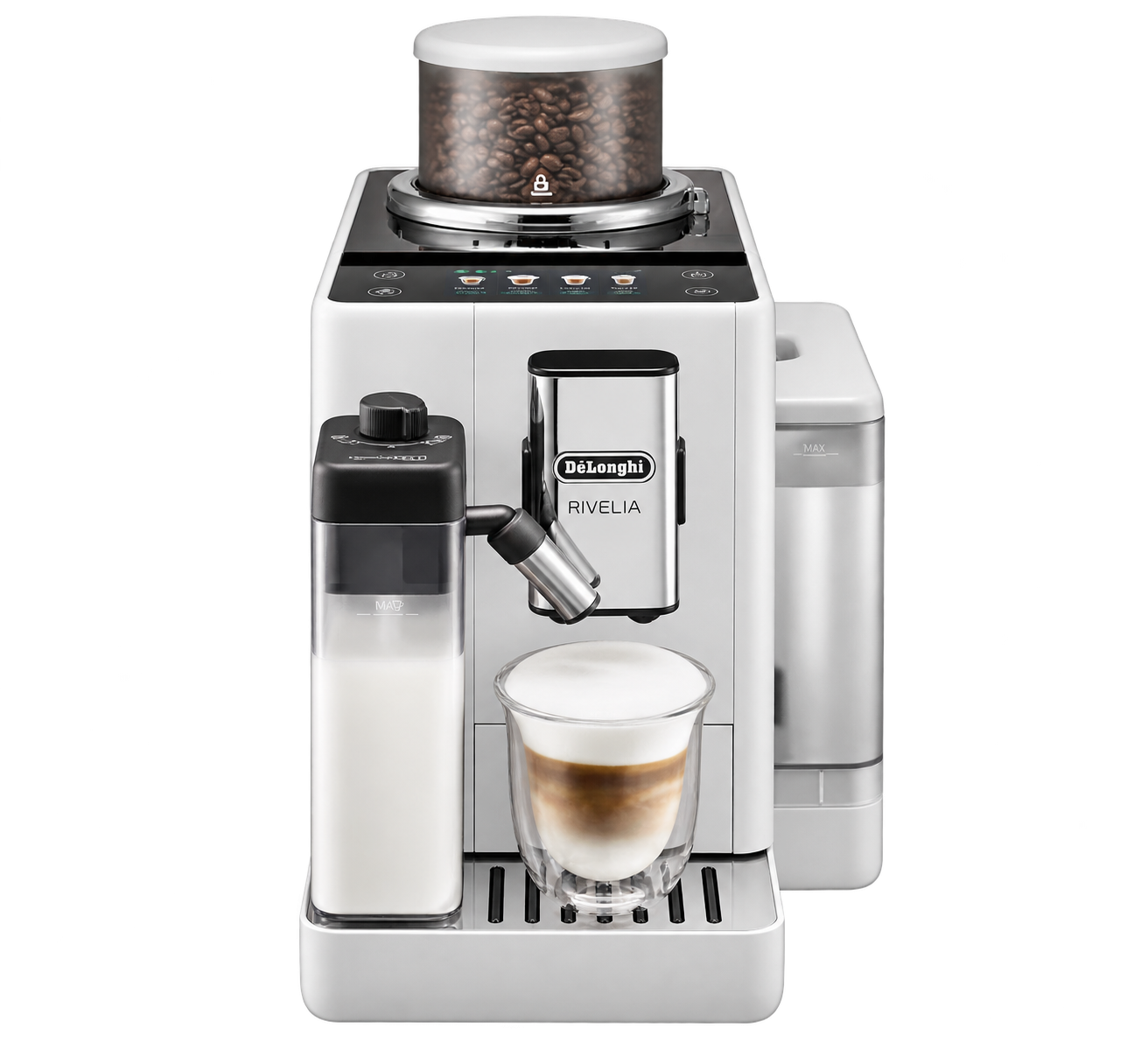 De’Longhi Rivelia EXAM440.55.W automatic coffee machine with milk carafe
