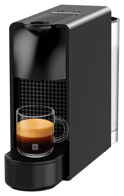 Cafetera Nespresso Essenza Mini negra con dos botones de taza