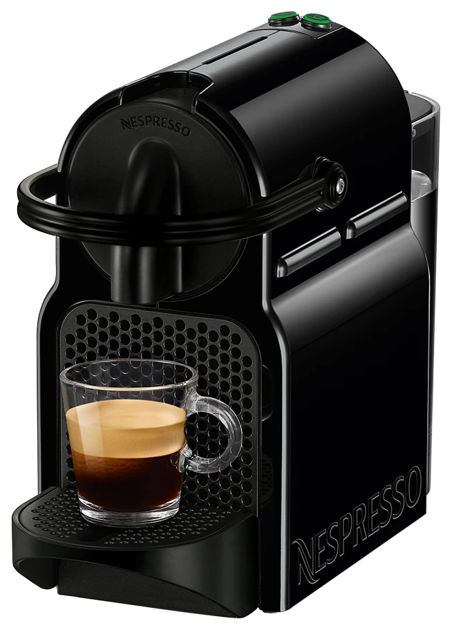 Machine à café Nespresso Inissia noire avec deux touches de tasse éclairées en vert